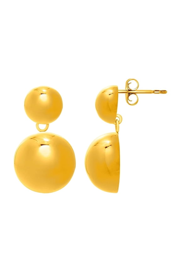 925 Sterling Silver Yellow Gold Plated Polished Puffed Round Double Button Drop Earrings With Push Back Clasp Dangle Ear