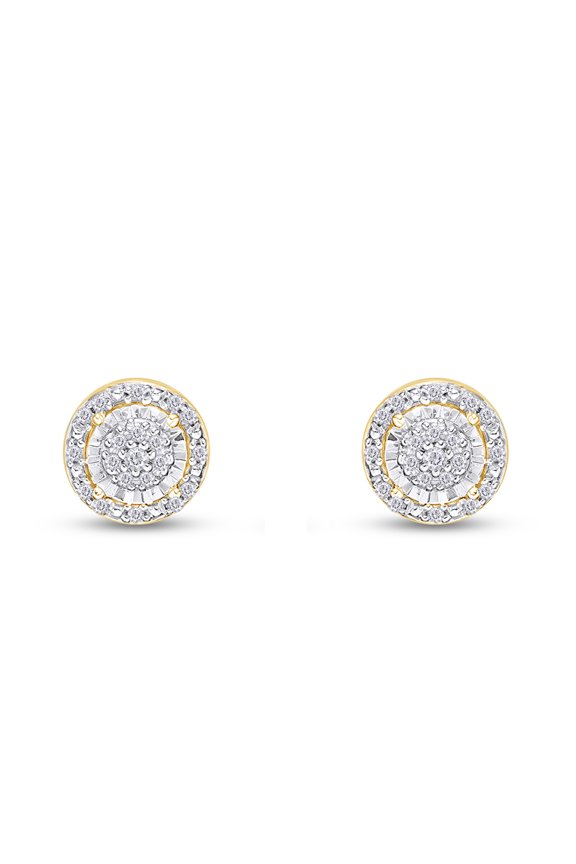 925 Sterling Silver Yellow Gold Plated Round Cut Natural Diamond Frame Stud Earrings For Women's (0.16 Cttw, J-K Color, I2-I3 Clarity)