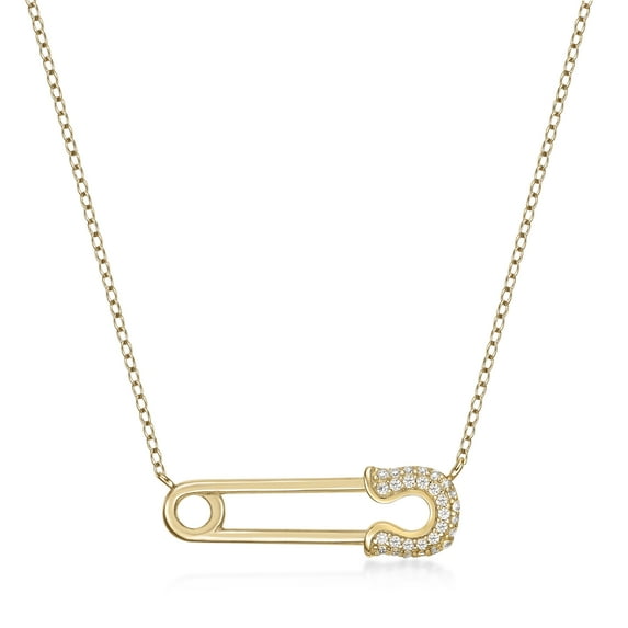 925 Sterling Silver with Yellow Gold Plating Paperclip Pendant Necklace for Women with Cubic Zirconia Gemstones on an 18 Inches Long Chain with Lobster Claw Clasp by Lavari Jewelers