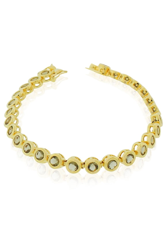 925 Sterling Silver Yellow Gold-Tone Bezel-Set Brown Round CZ Tennis Bracelet, 7"