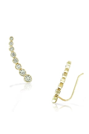 925 Sterling Silver Yellow Gold-Tone Bezel-Set White CZ Ear Crawler Earrings