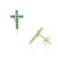thumbnail image 1 of 925 Sterling Silver Yellow Gold-Tone Blue Simulated Opal Religious Cross Stud Earrings, 1 of 2