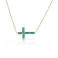 thumbnail image 1 of 925 Sterling Silver Yellow Gold-Tone Blue Simulated Opal Sideways Cross Pendant Necklace, 1 of 2