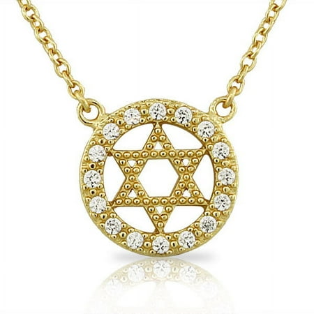 925 Sterling Silver Yellow Gold-Tone CZ Women's Jewish Star of David Pendant Necklace