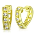 thumbnail image 1 of Sterling Silver Yellow Gold-Tone Clear CZ Hoop Huggie Earrings, 0.45", 1 of 2