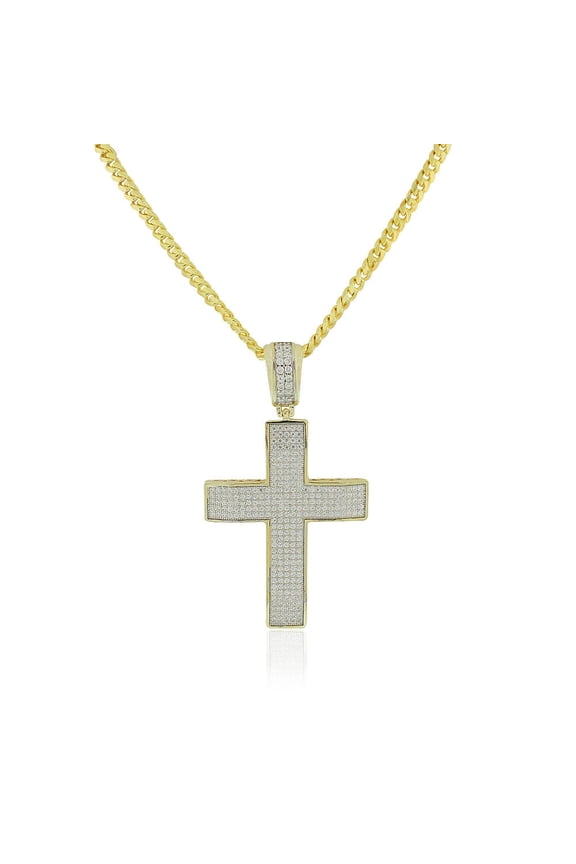 925 Sterling Silver Large Hip-Hop Statement Cross Pendant Necklace, 30"
