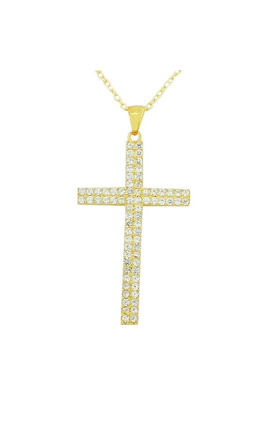 925 Sterling Silver Large Cross White Pendant Necklace Chain
