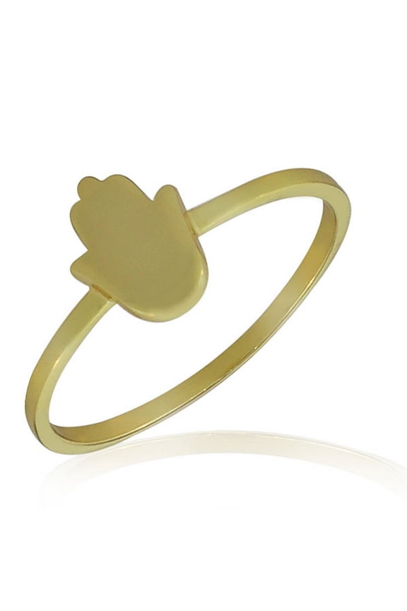 925 Sterling Silver Yellow Gold-Tone Hamsa Hand Good Luck Ring Band - Size 8
