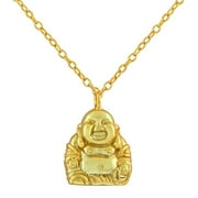 925 Sterling Silver Yellow Gold-Tone Happy Smiling Buddha Pendant Necklace
