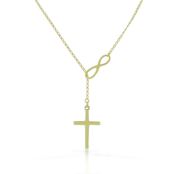 925 Sterling Silver Yellow Gold-Tone Infinity Cross Religious Pendant Necklace