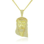 925 Sterling Silver Yellow Gold-Tone Large Hip-Hop Religious Jesus Mens Pendant Necklace, 36"
