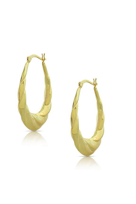 925 Sterling Silver Yellow Gold-Tone Oval Hoop Earrings, 1.40"