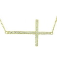 thumbnail image 1 of 925 Sterling Silver Yellow Gold-Tone Sideways Cross CZ Pendant Necklace, 1 of 2