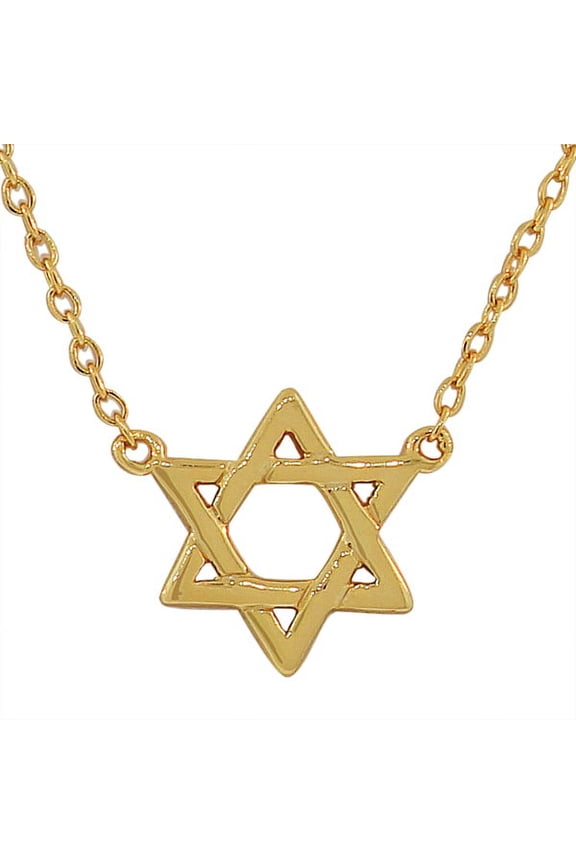 925 Sterling Silver Yellow Gold-Tone Small Classic Jewish Star of David Pendant Necklace