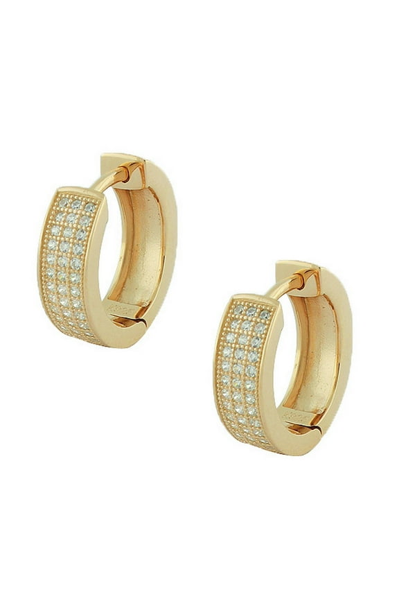 925 Sterling Silver Yellow Gold-Tone White Hoop Huggie Earrings