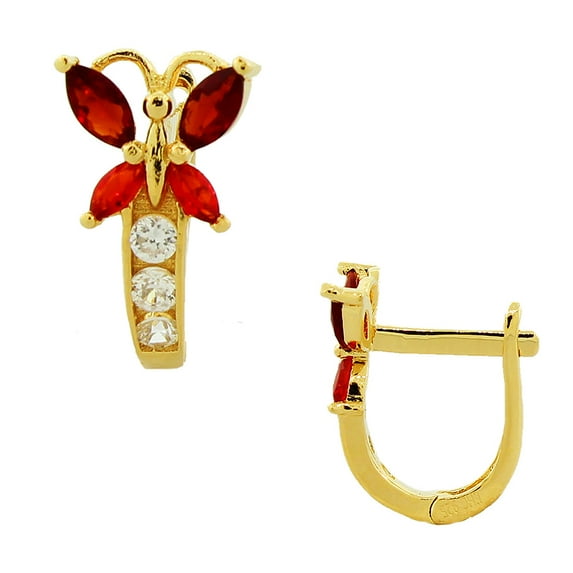 925 Sterling Silver Yellow Gold-Tone White Multicolor CZ Butterfly Hoop Huggie Small Earrings