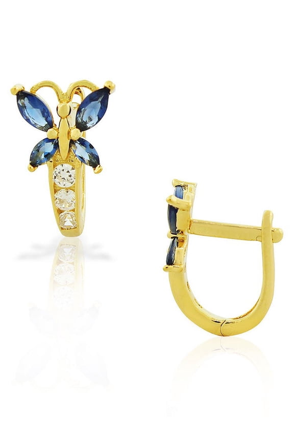 925 Sterling Silver Yellow Gold-Tone White Multicolor CZ Butterfly Hoop Huggie Small Earrings