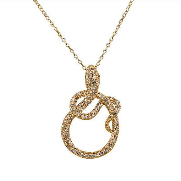 925 Sterling Silver Yellow Gold-Tone White Red CZ Snake Womens Pendant Necklace