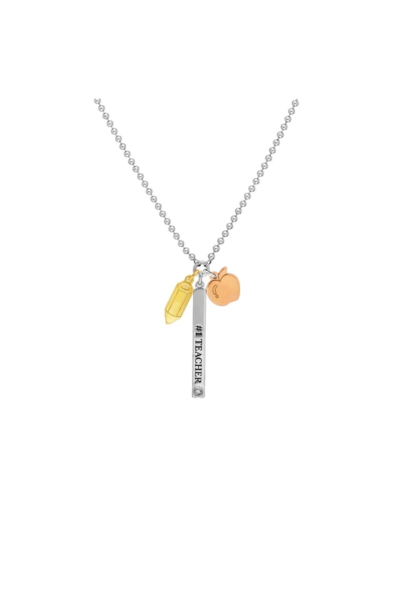 925 Sterling Silver Yellow Rose and 1 Teacher Red Fruit Design Yell Pencil Adjustable Necklace 20 Inch Pendant Necklace
