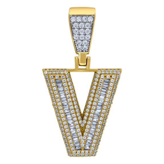 925 Sterling Silver Yellow-Tone Mens Baguette Cubic-Zirconia B Alphabet Initials Charm Pendant