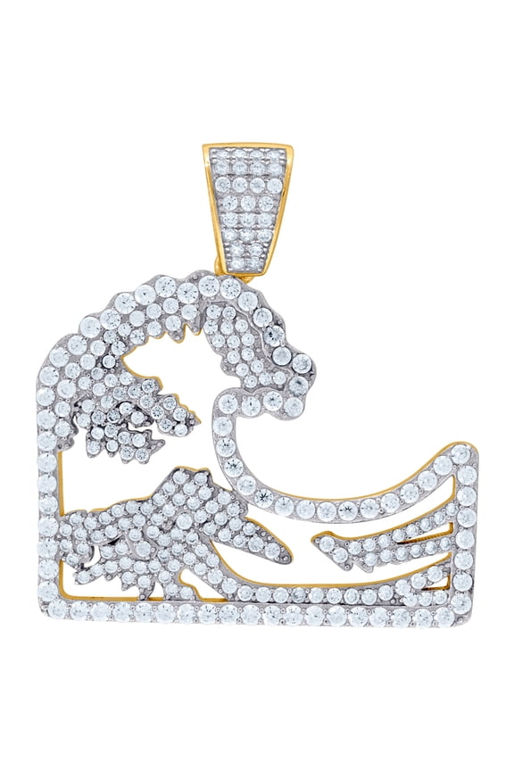 925 Sterling Silver Yellow Tone Mens Cubic Zirconia Medallion Pyramid Round Charm Pendant Necklace for Men