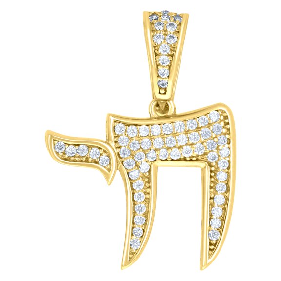 925 Sterling Silver Yellow-Tone Mens Cubic-Zirconia Chai Symbols Charm Pendant
