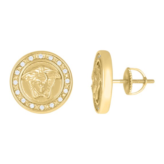 925 Sterling Silver Yellow-Tone Mens Cubic-Zirconia Medusa Egyptian Stud Earrings