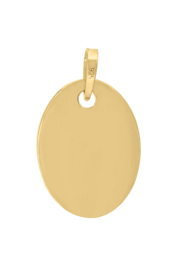 925 Sterling Silver Yellow-Tone Mens Fashion Oval Disc Charm Pendant