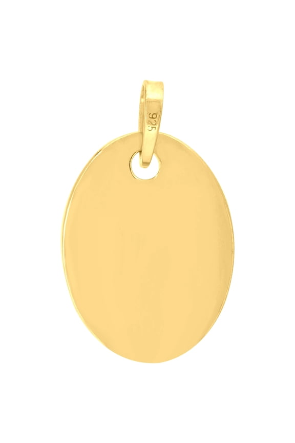 925 Sterling Silver Yellow-Tone Mens Fashion Oval Disc Charm Pendant