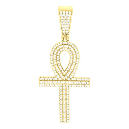 925 Sterling Silver Yellow-tone Unisex Cz Ankh Cross Religious Charm Pendant Pendant Necklace for Men Women