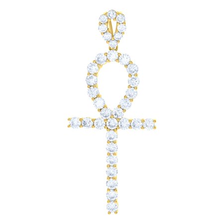 925 Sterling Silver Yellow-tone Unisex Cz Ankh Cross Religious Charm Pendant Pendant Necklace for Men Women