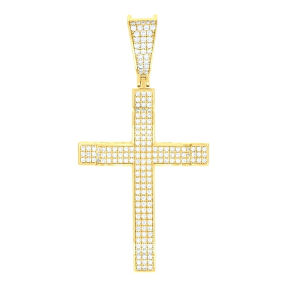 925 Sterling Silver Yellow-tone Unisex Cz Cross Religious Charm Pendant Pendant Necklace for Men Women