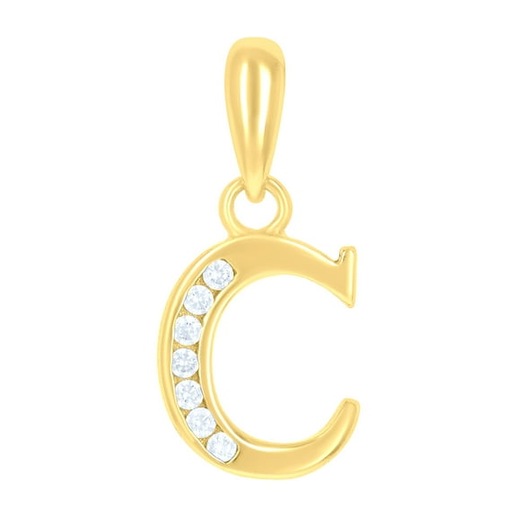 925 Sterling Silver Yellow-tone Unisex Cubic-zirconia Initial Alphabet C Charm Pendant for Men Women