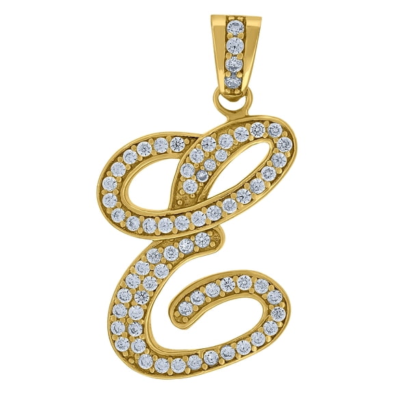 925 Sterling Silver Yellow-tone Unisex Cubic-zirconia Initial Alphabet E Charm Pendant for Men Women
