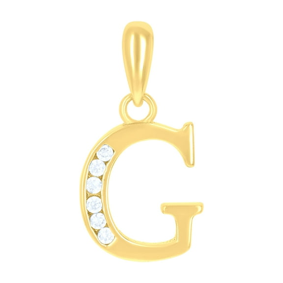 925 Sterling Silver Yellow-tone Unisex Cubic-zirconia Initial Alphabet G Charm Pendant for Men Women