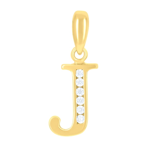 925 Sterling Silver Yellow-tone Unisex Cubic-zirconia Initial Alphabet J Charm Pendant for Men Women