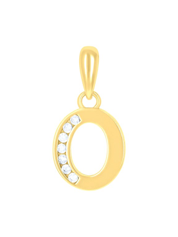 925 Sterling Silver Yellow-tone Unisex Cubic-zirconia Initial Alphabet O Charm Pendant for Men Women