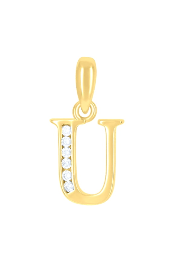 925 Sterling Silver Yellow-tone Unisex Cubic-zirconia Initial Alphabet U Charm Pendant for Men Women