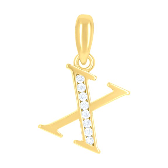 925 Sterling Silver Yellow-tone Unisex Cubic-zirconia Initial Alphabet X Charm Pendant for Men Women