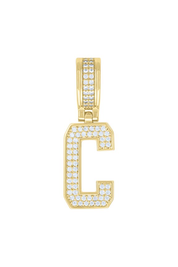 925 Sterling Silver Yellow-Tone Unisex Cubic-Zirconia Initial Letter C Charm Pendant