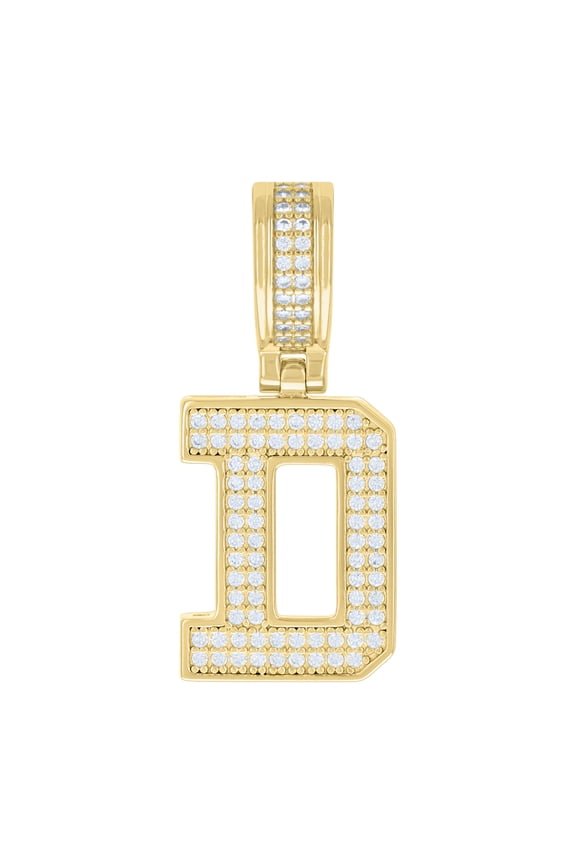 925 Sterling Silver Yellow-Tone Unisex Cubic-Zirconia Initial Letter D Charm Pendant