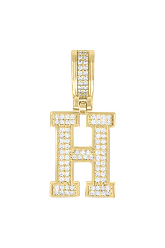 925 Sterling Silver Yellow-Tone Unisex Cubic-Zirconia Initial Letter H Charm Pendant