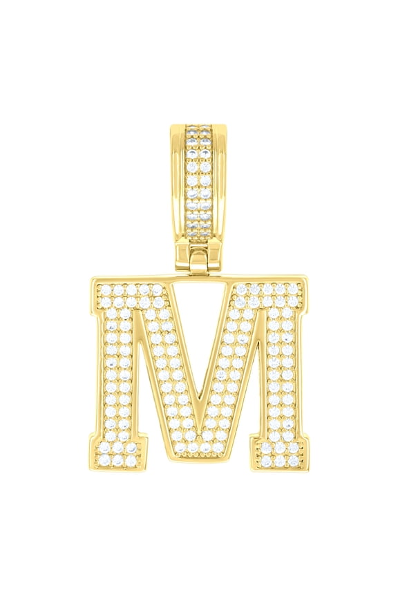 925 Sterling Silver Yellow-tone Unisex Cubic-zirconia Initial Letter M Charm Pendant for Men Women