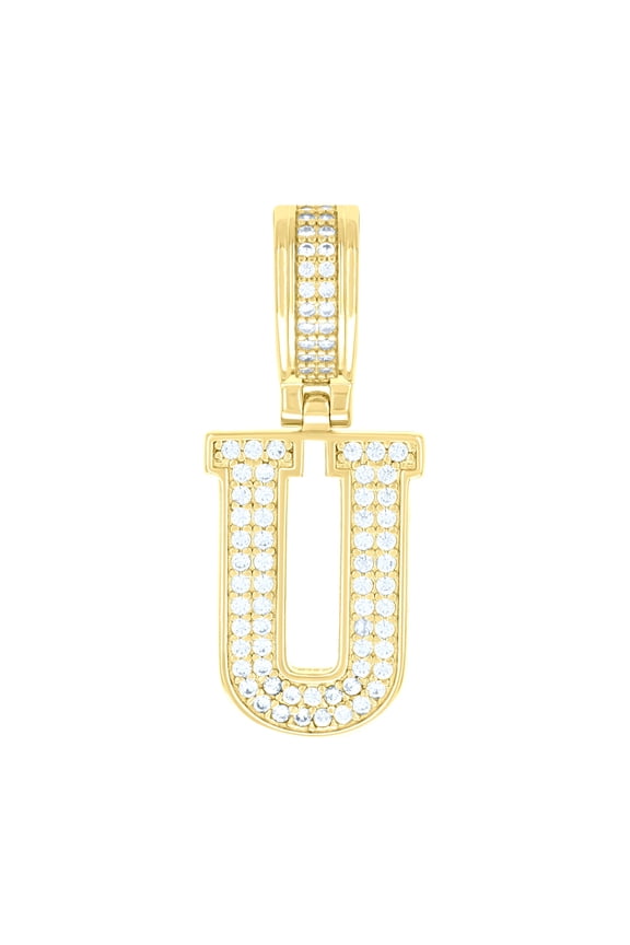 925 Sterling Silver Yellow-tone Unisex Cubic-zirconia Initial Letter U Charm Pendant for Men Women