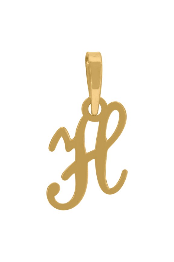 925 Sterling Silver Yellow-Tone Unisex Cursive Initial Alphabet H Charm Pendant