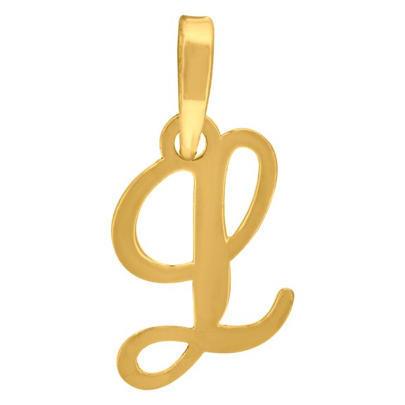 925 Sterling Silver Yellow-tone Unisex Cursive Initial Alphabet L Charm Pendant for Men Women