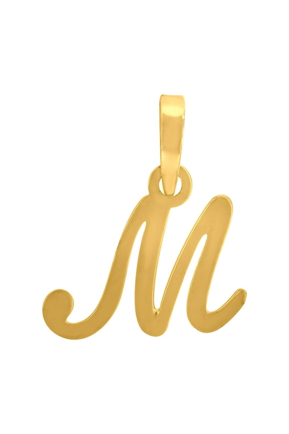 925 Sterling Silver Yellow-tone Unisex Cursive Initial Alphabet M Charm Pendant for Men Women