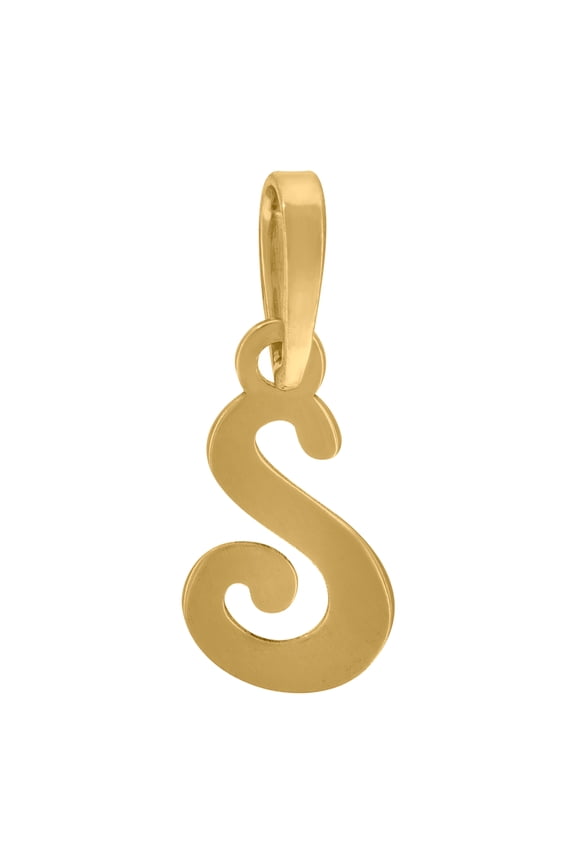 925 Sterling Silver Yellow-Tone Unisex Cursive Initial Alphabet S Charm Pendant