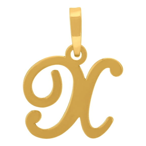 925 Sterling Silver Yellow-tone Unisex Cursive Initial Alphabet X Charm Pendant for Men Women