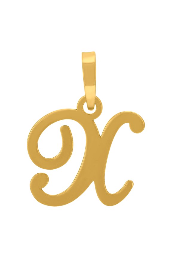 925 Sterling Silver Yellow-tone Unisex Cursive Initial Alphabet X Charm Pendant for Men Women